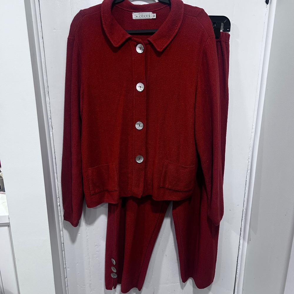 Willow Rust Knit 2 Pc Set Jacket Pants Lagenlook Rayon Cotton USA Made L/M